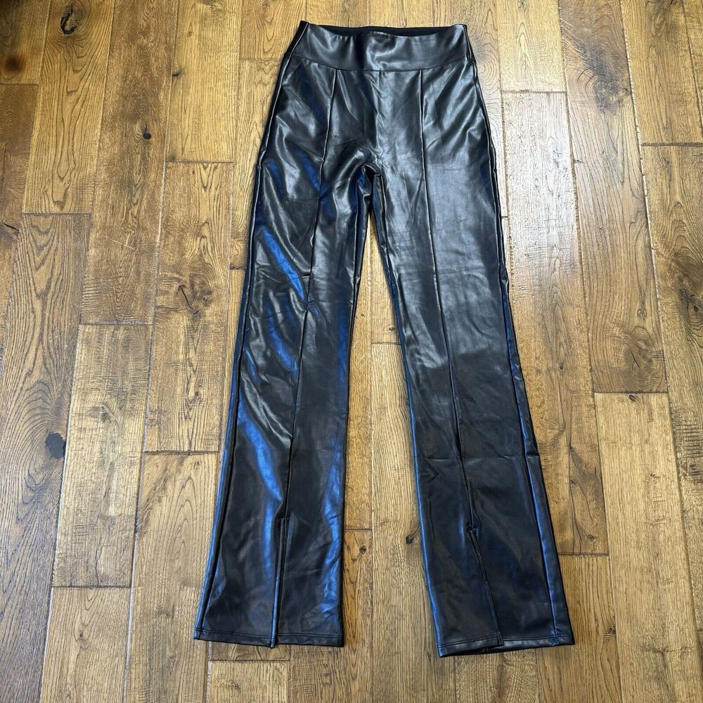 NWT Abercrombie & Fitch Women’s Sz Small 100% Vegan Leather Split-Hem Pants - Picture 1 of 8